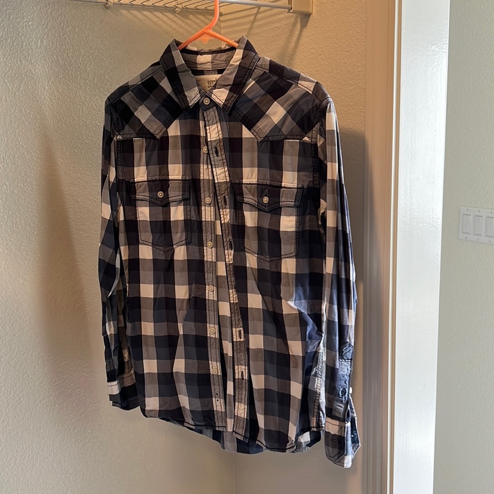 Blue checker button shirt